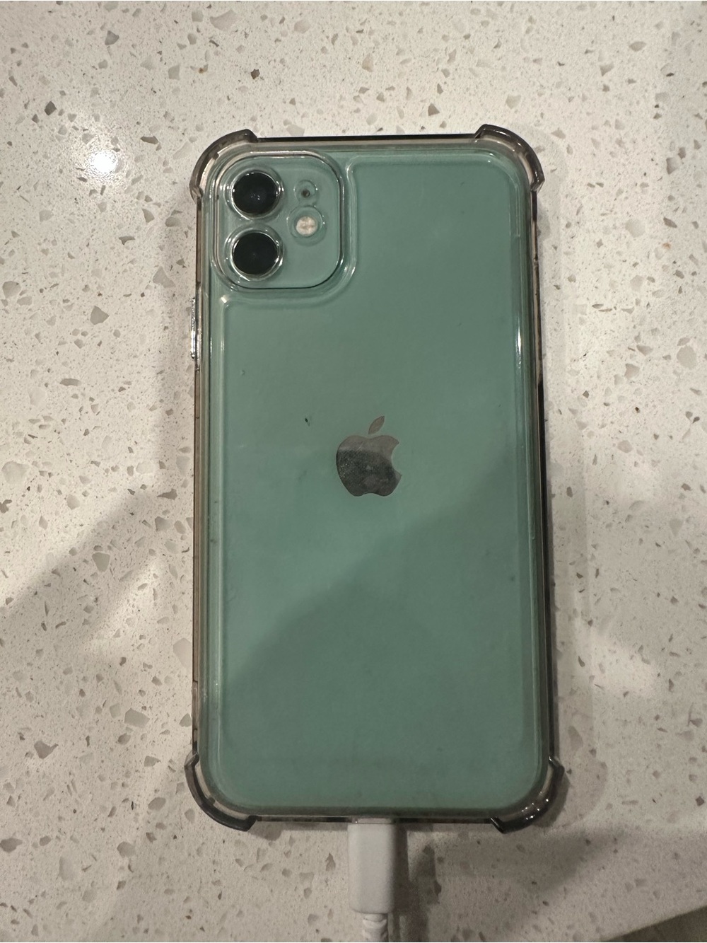 Apple iPhone in Mint Green with Clear Protective Case